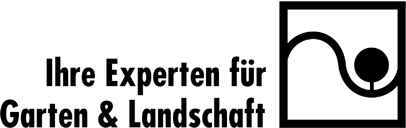 Ein schwarz-weißes Logo mit der Aufschrift "Ihre Experten für Garten & Landschaft".